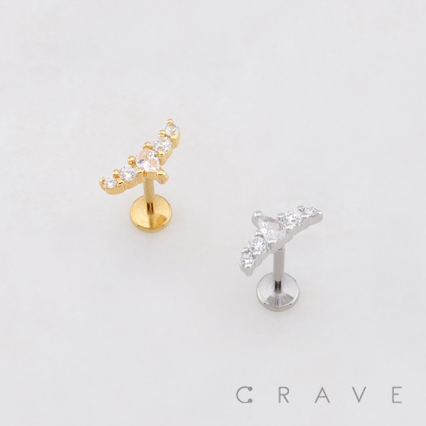 MULTI CZ DROP CROWN TIARA THREADLESS (PUSH IN) 316L SURGICAL STEEL LABRET SET